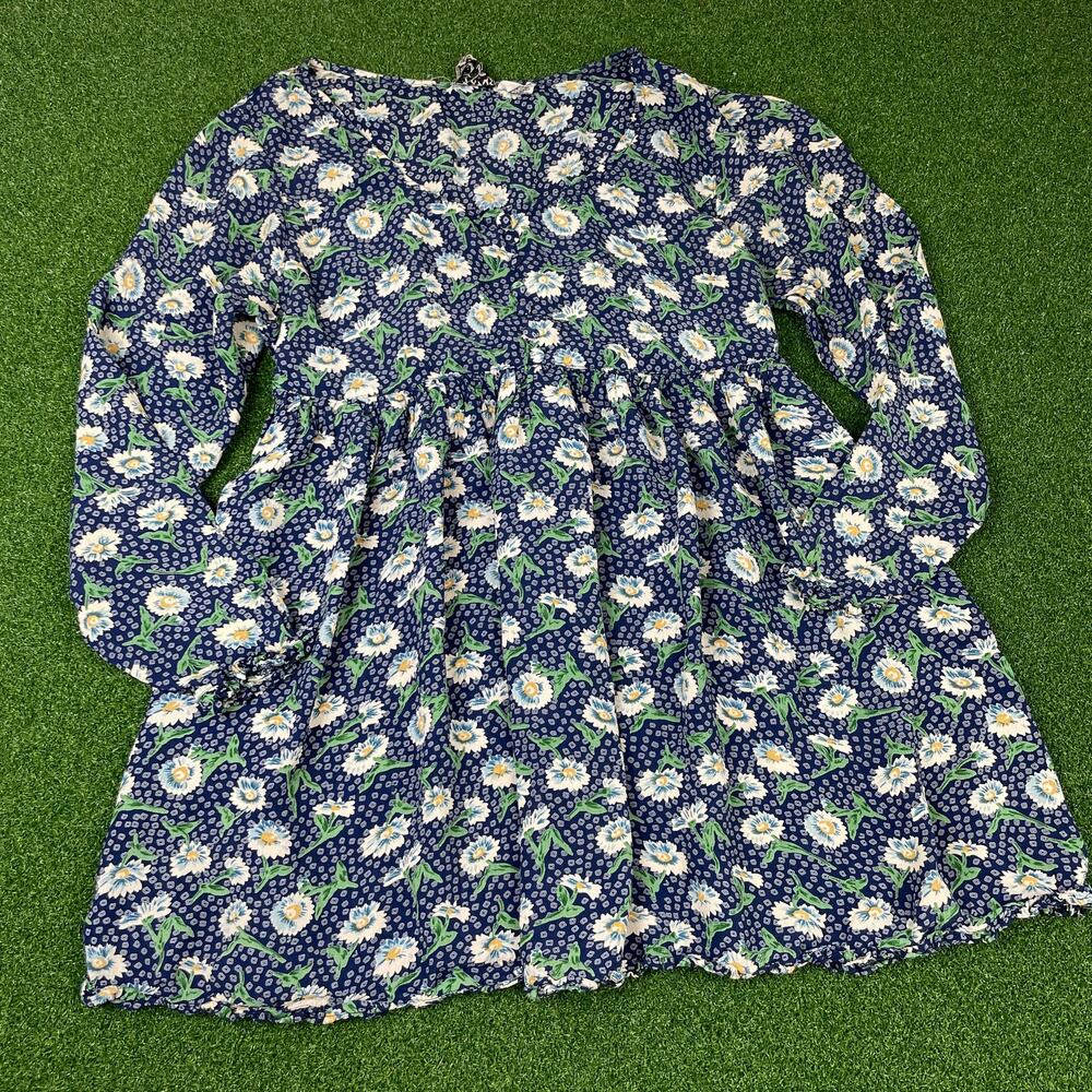Vintage 1990s Zofus Blue Floral Boho Summer Long Sleeve Indian Dress Sz M